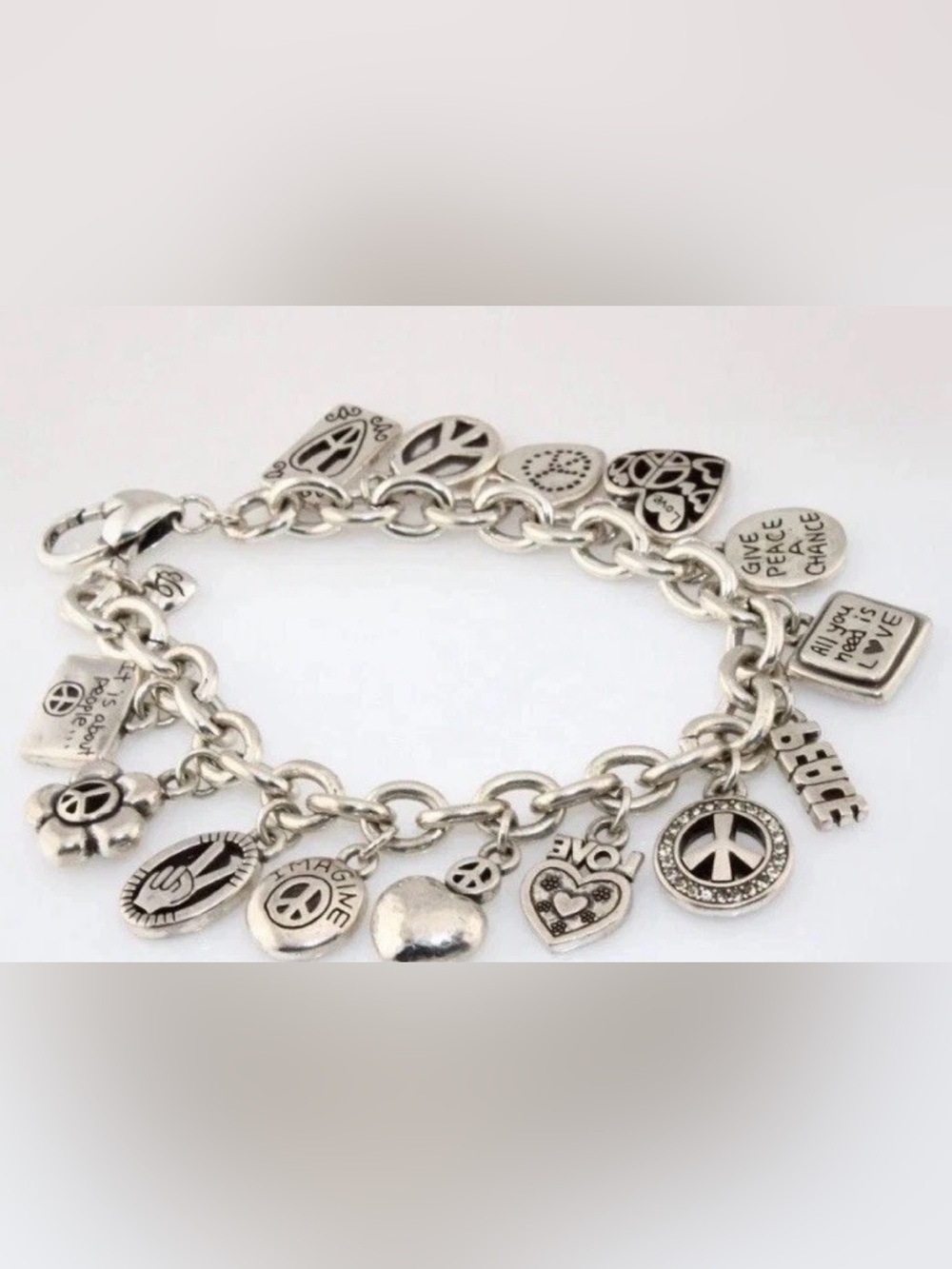 ☮️ BRIGHTON VINTAGE Silver Peace & Love Charm Bracelet